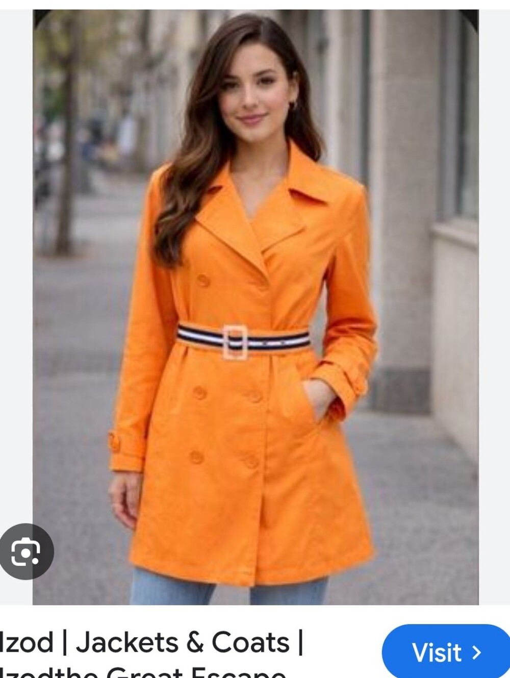Izod Orange Double-Breasted Belted Trench Coat